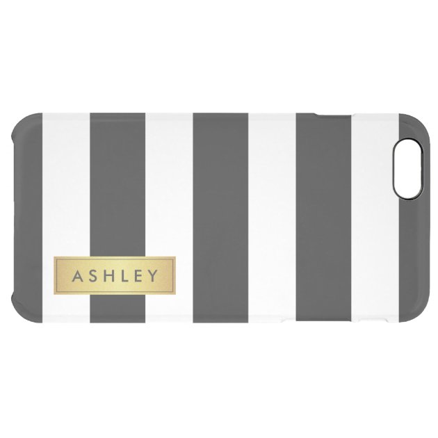 Classic Black White Stripe Pattern Gold Label Name Uncommon Clearlyâ„¢ Deflector iPhone 6 Plus Case-5