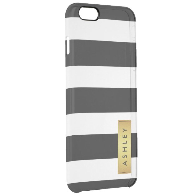 Classic Black White Stripe Pattern Gold Label Name Uncommon Clearlyâ„¢ Deflector iPhone 6 Plus Case-2