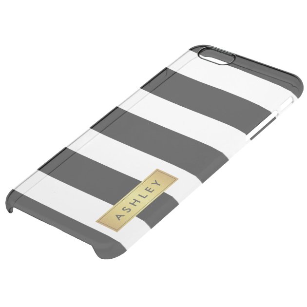 Classic Black White Stripe Pattern Gold Label Name Uncommon Clearlyâ„¢ Deflector iPhone 6 Plus Case-4