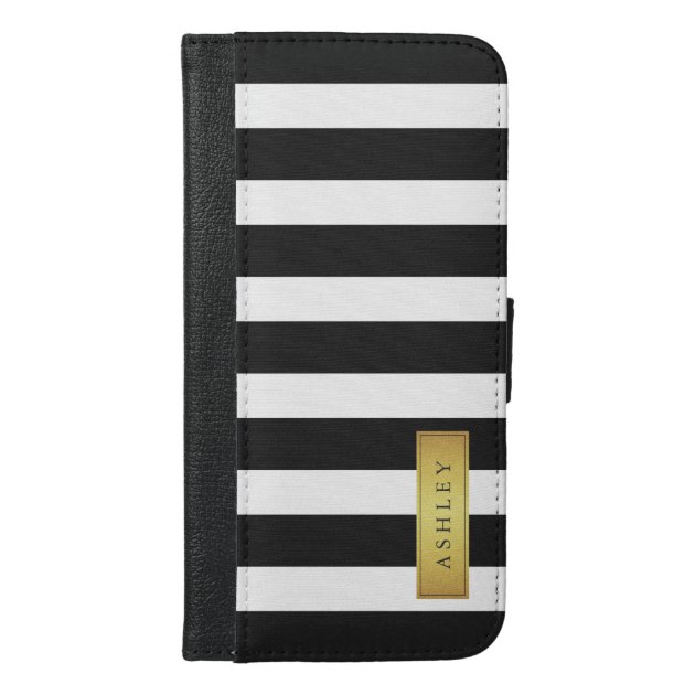 Classic Black White Stripes with Gold Label Name