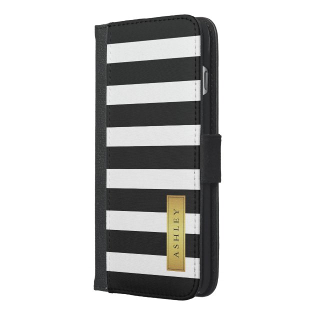 Classic Black White Stripes with Gold Label Name-1