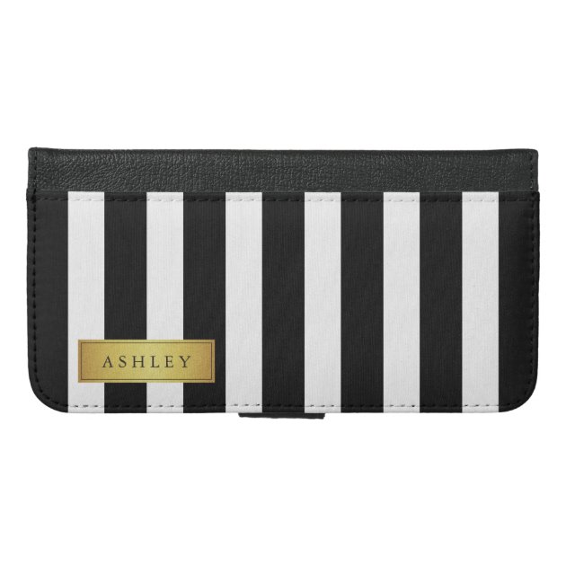 Classic Black White Stripes with Gold Label Name-4
