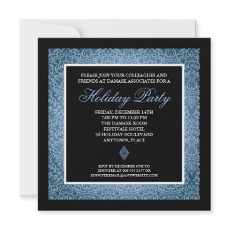 Classic Blue Damask Corporate Holiday Party Custom Invitation