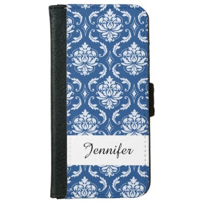 Classic Blue Damask Pattern iPhone 6/6S Wallet Case