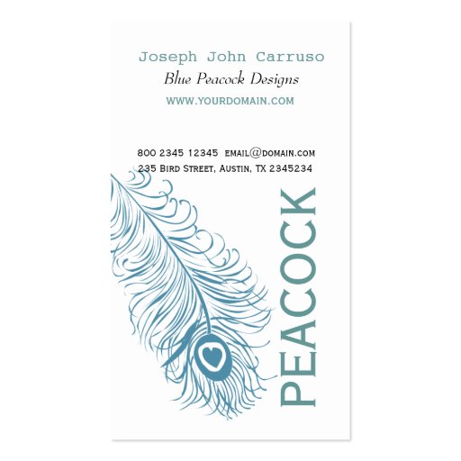 Classic Blue  Peacock Feather Business Card Template (front side)