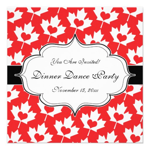 Classic Canadian Flag Maple Leaf with Heart Invites