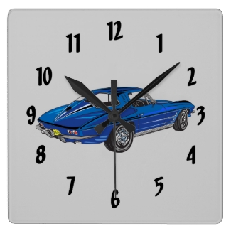 Classic Car Blue 1963 Corvette Design Wall Clock