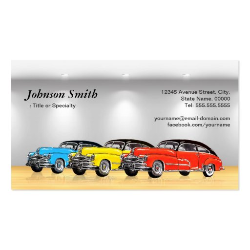 Classic Car Dealer Showroom - Unique Automotive Business Cards (back side)