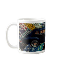 Classic Car on Quilt, Navy mugs