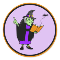 Classic Cartoon Halloween Witch Round Sticker