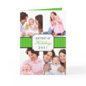 Classic collage green striped band Christmas photo card
