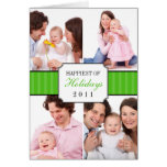 Classic collage green striped band Christmas photo Greeting Cards