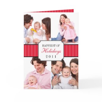 Classic collage red striped band Christmas photo card