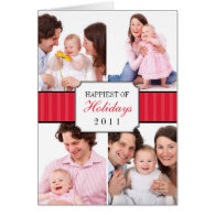 Classic collage red striped band Christmas photo Greeting Card