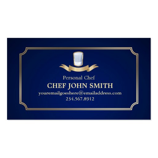 Classic Cook Chef Business Card Gold & Blue (front side)