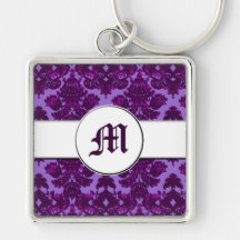 Classic Damask Purple (Monogram) Key Chain