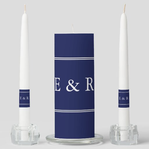 Classic Dark Navy Blue Wedding Unity Candle Set Zazzle