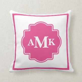 Classic Dark Pink and White Monogram Pillow