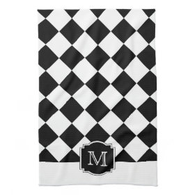 Classic Diamonds Monogram - Black White Kitchen Towels