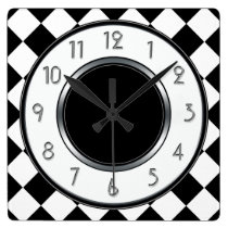 Classic Diamonds Monogram - Black White Wall Clock at Zazzle