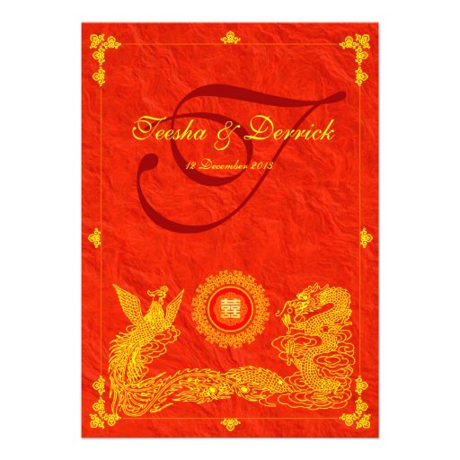 classic dragon phoenix chinese wedding invitation (front side)
