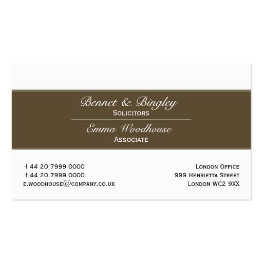 Classic Elegance Brown & White Business Cards (front side)