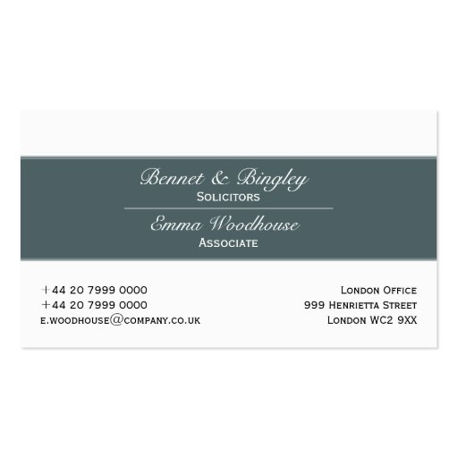 Classic Elegance Cadet Blue & White Business Card Template (front side)