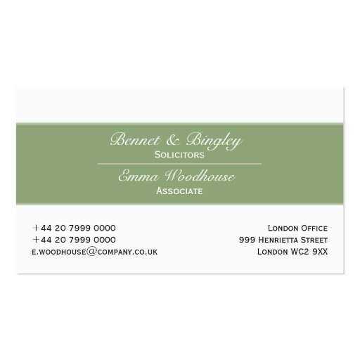 Classic Elegance Pale Green & White Business Cards (front side)
