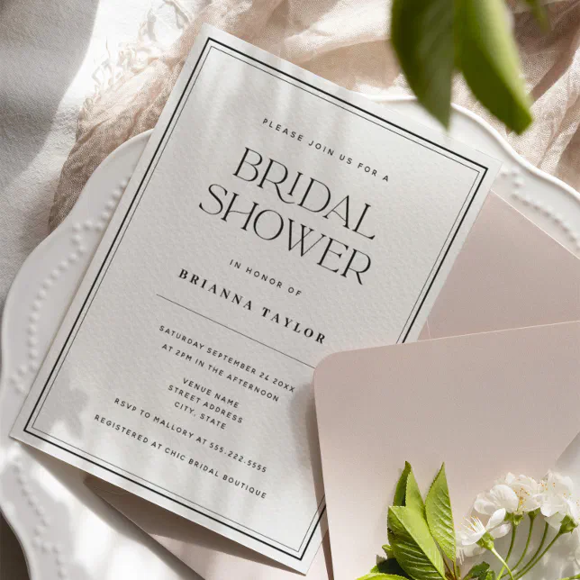 Classic Elegant Black White Bridal Shower Invitation Zazzle