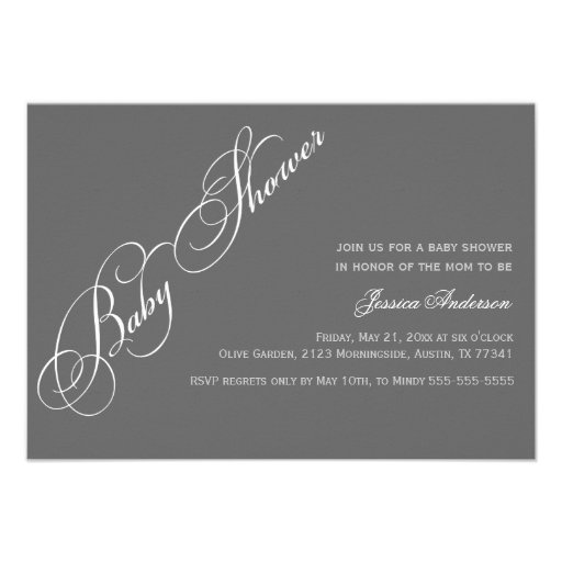 Classic Elegant Script Baby Shower Gray Invitation