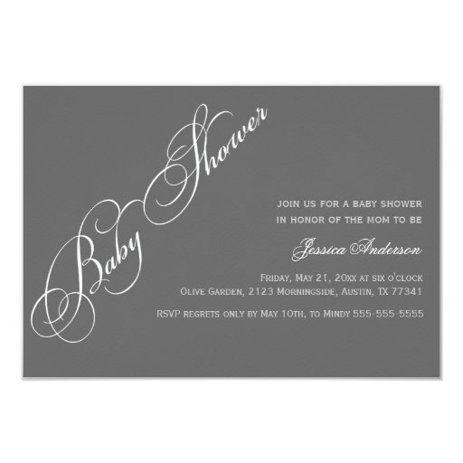Classic Elegant Script Baby Shower Gray Invitation Zazzle