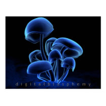 fluorescence, mushrooms, glowing, Postcard with custom graphic design