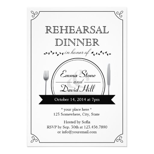 Classic Frame Wedding Rehearsal Dinner Invitations (front side)