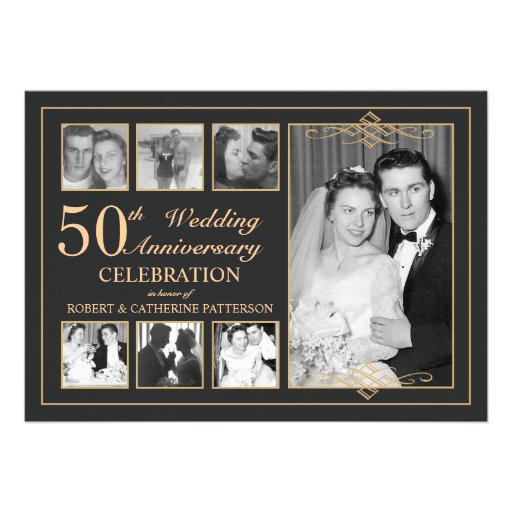 Classic Gold & Black Photo Wedding Anniversary Personalized Announcement (front side)