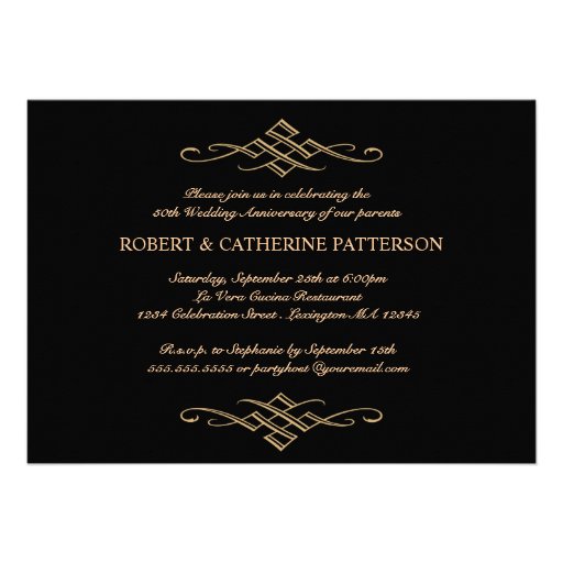 Classic Gold & Black Photo Wedding Anniversary Personalized Announcements
