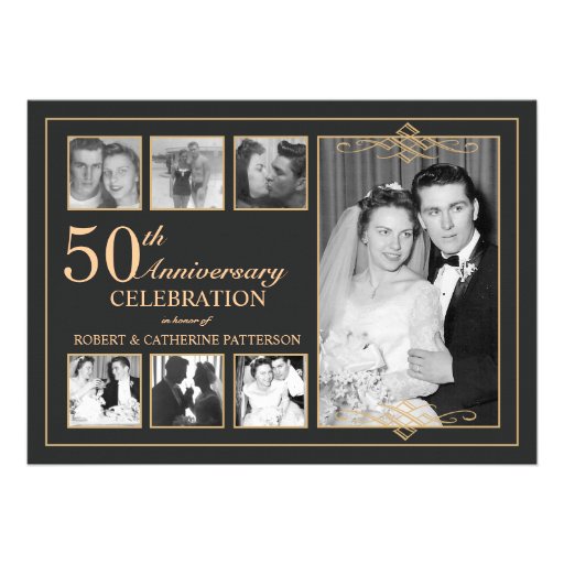 Classic Gold & Black Photo Wedding Anniversary Personalized Announcements (front side)