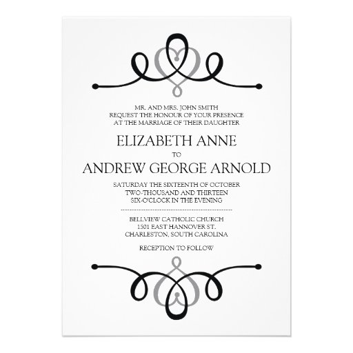 Classic Heart Gray Traditional Wedding Invitation