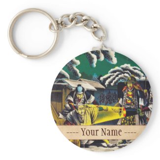 Classic historical painting Japan Bushido paragon Keychain