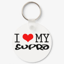 Classic "I Love My Supra" design keychains