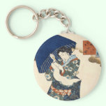 Classic japanese ukiyo-e geisha with umbrella art keychains