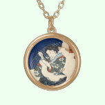 Classic japanese ukiyo-e geisha with umbrella art necklaces