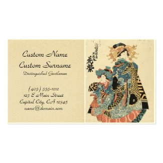 Classic japanese vintage ukiyo-e geisha and child business card template