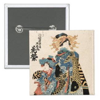 Classic japanese vintage ukiyo-e geisha and child pins