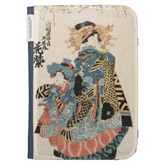 Classic japanese vintage ukiyo-e geisha and child cases for the kindle