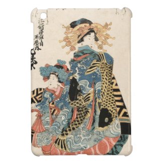 Classic japanese vintage ukiyo-e geisha and child iPad mini cases