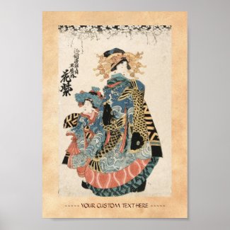 Classic japanese vintage ukiyo-e geisha and child poster