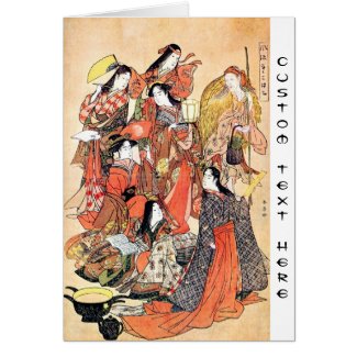 Classic japanese vintage ukiyo-e ladies old scroll card
