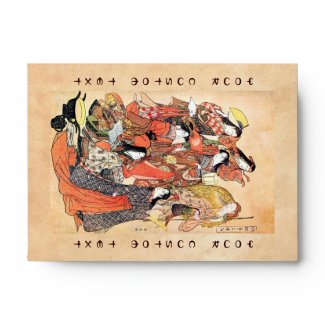Classic japanese vintage ukiyo-e ladies old scroll envelope