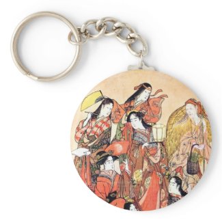 Classic japanese vintage ukiyo-e ladies old scroll key chains