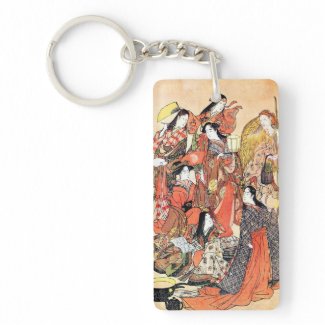 Classic japanese vintage ukiyo-e ladies old scroll acrylic key chains